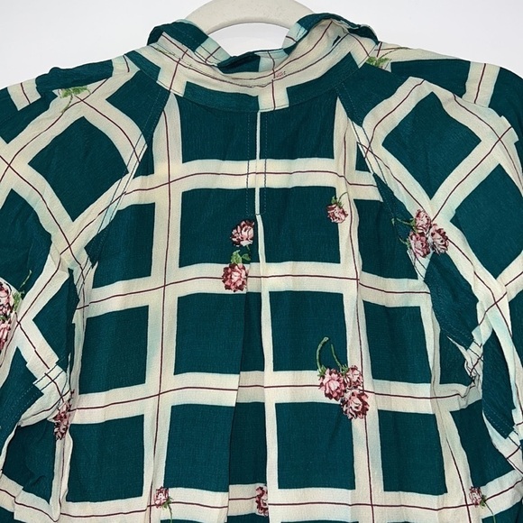 Free People Window To My Heart White/Green Button Down Shirt Size Small - Picture 9 of 16